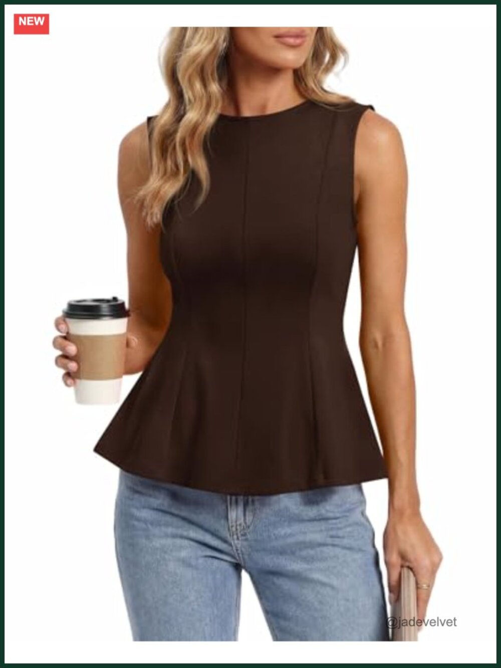 Sleeveless Peplum Tank Top, Slim Fit Crew Neck, Stretchy Cotton Blend, Women's